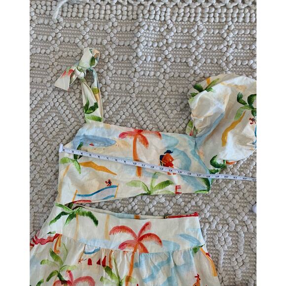 Farm Rio Copacabana Tropical Palm Tree Midi Dress Puff Sleeve Large - Picture 6 of 7